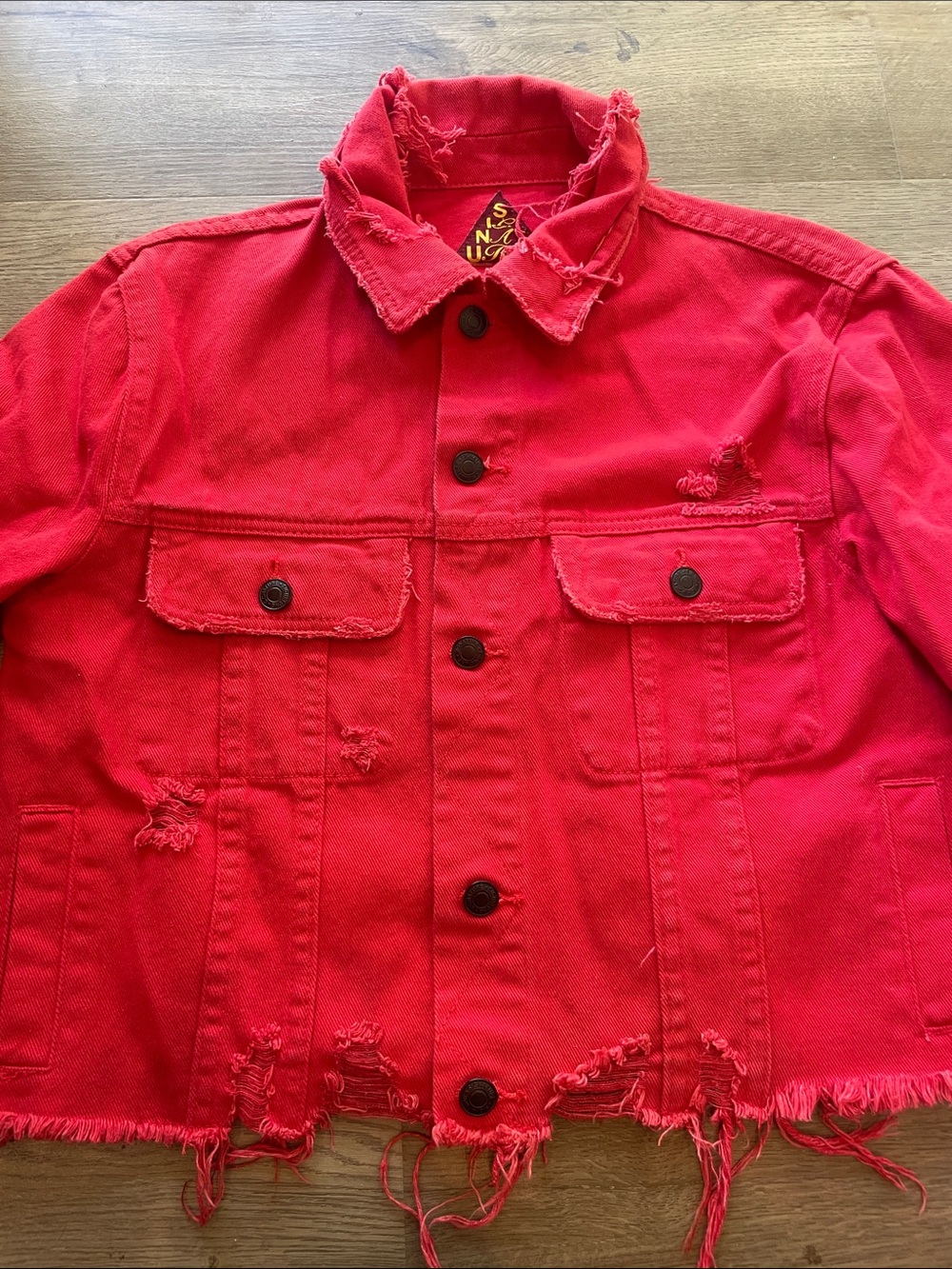 Distressed Red Jean Jacket - Picture 3 of 3